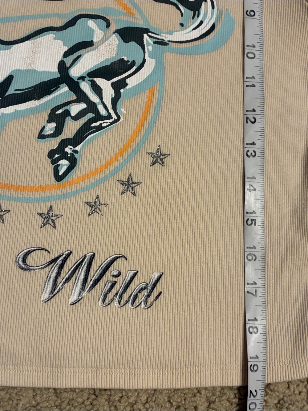 Ford Beige Short Sleeve Ribbed Baby Tee Blue Tan Bronco Graphic Fitted Large - Picture 7 of 7